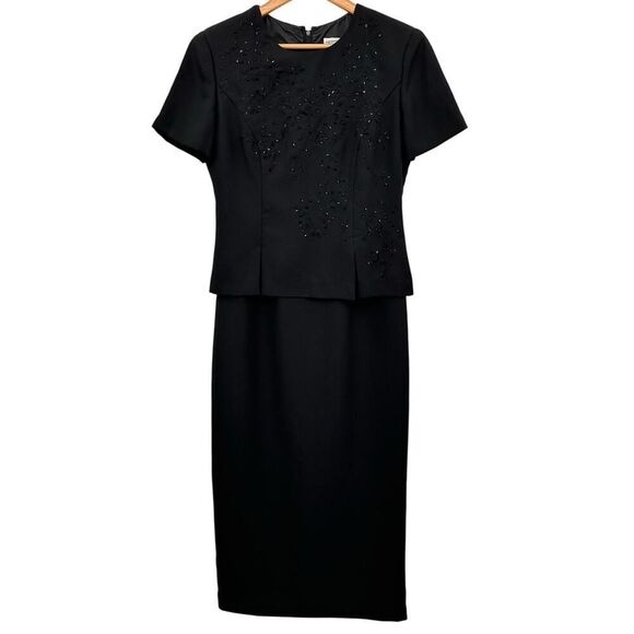 Vintage Jessica Howard Long Black Formal Party Dress Beaded Modest Neck Size 6 - Picture 3 of 9